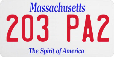 MA license plate 203PA2