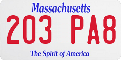 MA license plate 203PA8