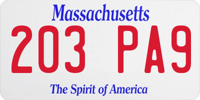 MA license plate 203PA9