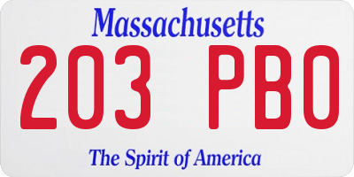 MA license plate 203PB0