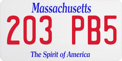 MA license plate 203PB5
