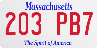 MA license plate 203PB7