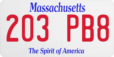MA license plate 203PB8