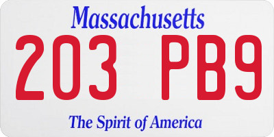 MA license plate 203PB9