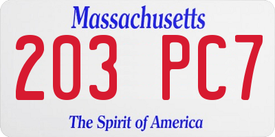 MA license plate 203PC7