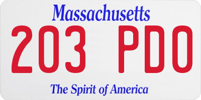 MA license plate 203PD0
