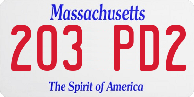 MA license plate 203PD2