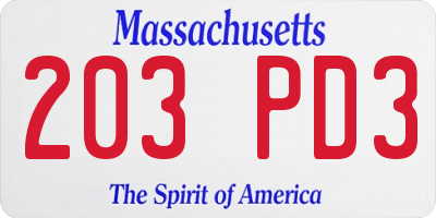 MA license plate 203PD3