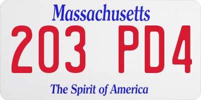 MA license plate 203PD4