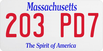 MA license plate 203PD7