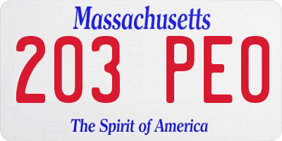 MA license plate 203PE0
