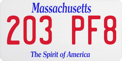 MA license plate 203PF8