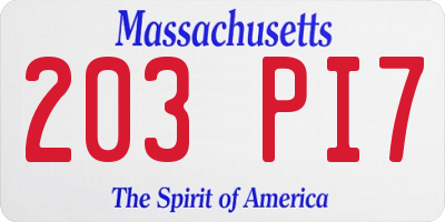 MA license plate 203PI7