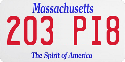 MA license plate 203PI8