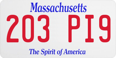MA license plate 203PI9