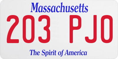 MA license plate 203PJ0