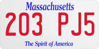 MA license plate 203PJ5