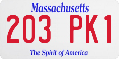 MA license plate 203PK1