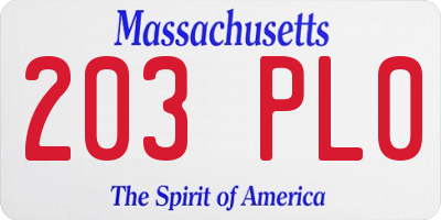 MA license plate 203PL0