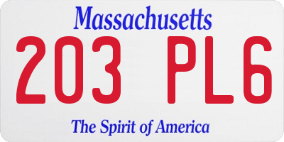 MA license plate 203PL6