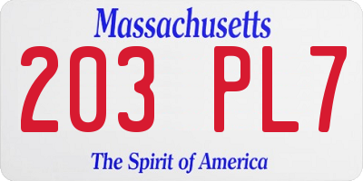 MA license plate 203PL7