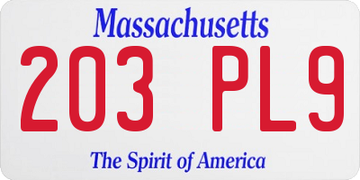 MA license plate 203PL9