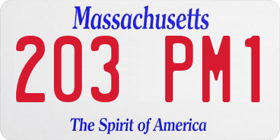 MA license plate 203PM1