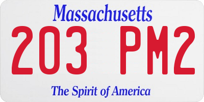 MA license plate 203PM2