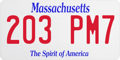 MA license plate 203PM7