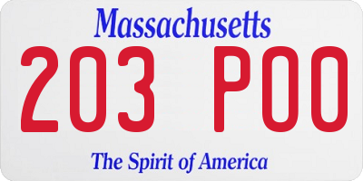 MA license plate 203PO0