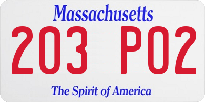 MA license plate 203PO2