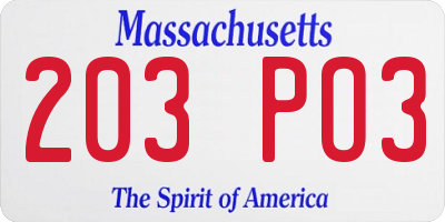 MA license plate 203PO3
