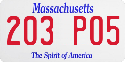 MA license plate 203PO5