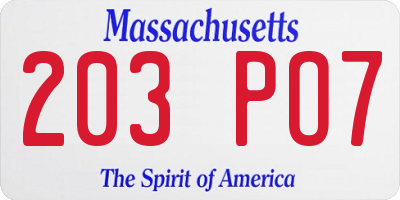MA license plate 203PO7