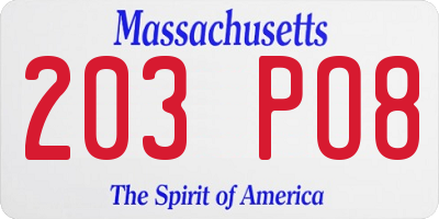 MA license plate 203PO8