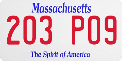 MA license plate 203PO9