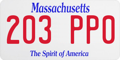 MA license plate 203PP0