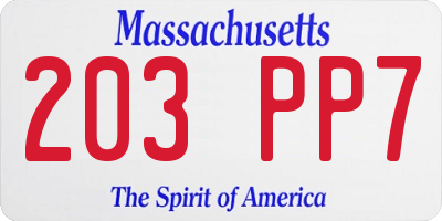 MA license plate 203PP7