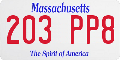 MA license plate 203PP8