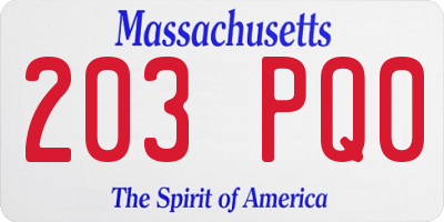 MA license plate 203PQ0