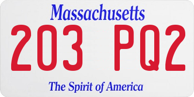 MA license plate 203PQ2