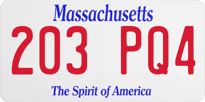 MA license plate 203PQ4