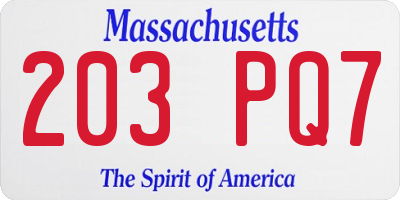 MA license plate 203PQ7