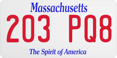 MA license plate 203PQ8