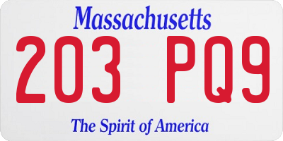 MA license plate 203PQ9
