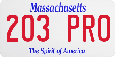 MA license plate 203PR0