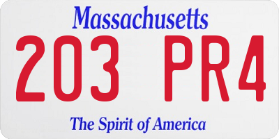 MA license plate 203PR4