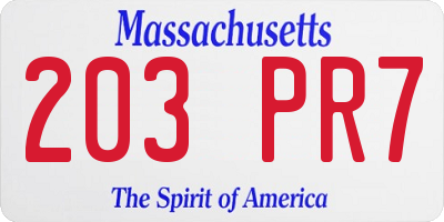 MA license plate 203PR7