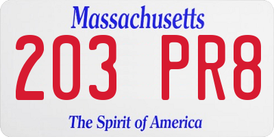 MA license plate 203PR8