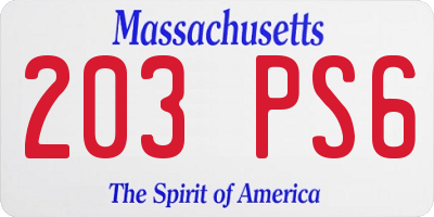 MA license plate 203PS6